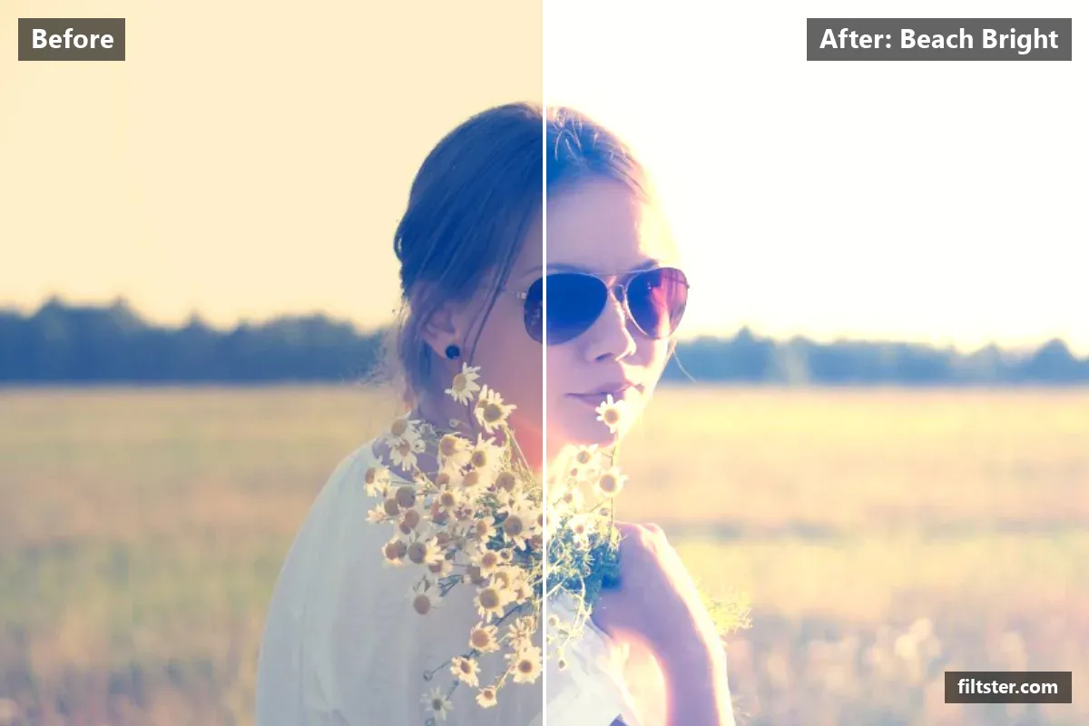 Beach Bright filter before and after. Brightens the whole frame, opens up the shadows and recovers bright highlights.