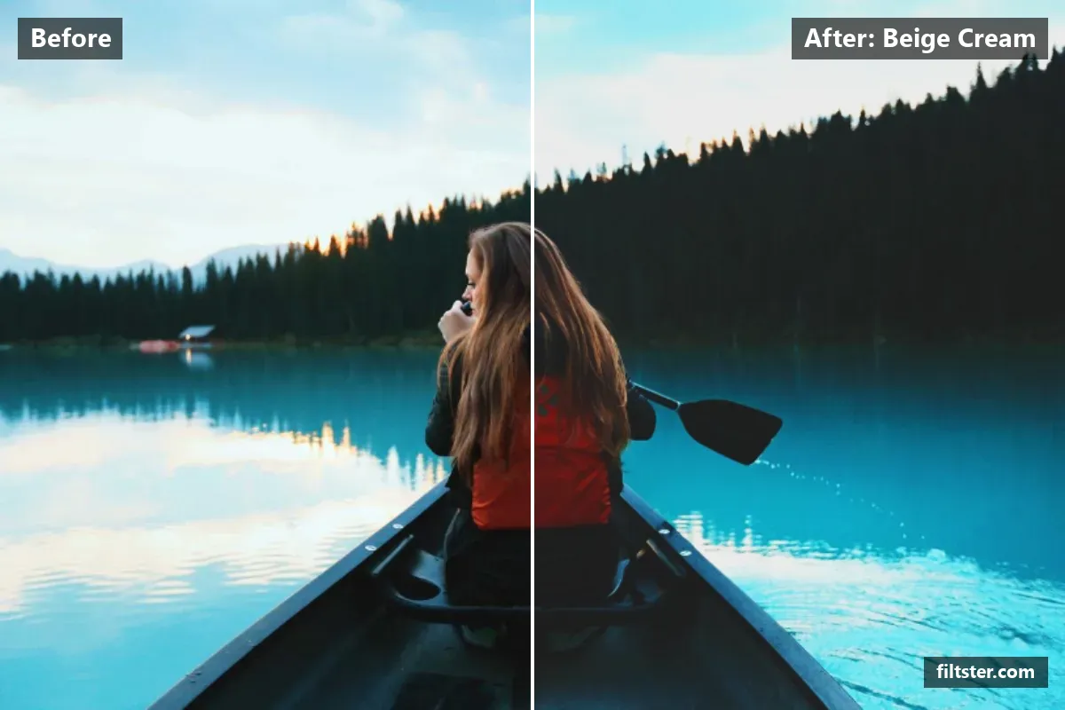 Beige Cream filter before and after. Lifts the blacks for a faded, matte finish.