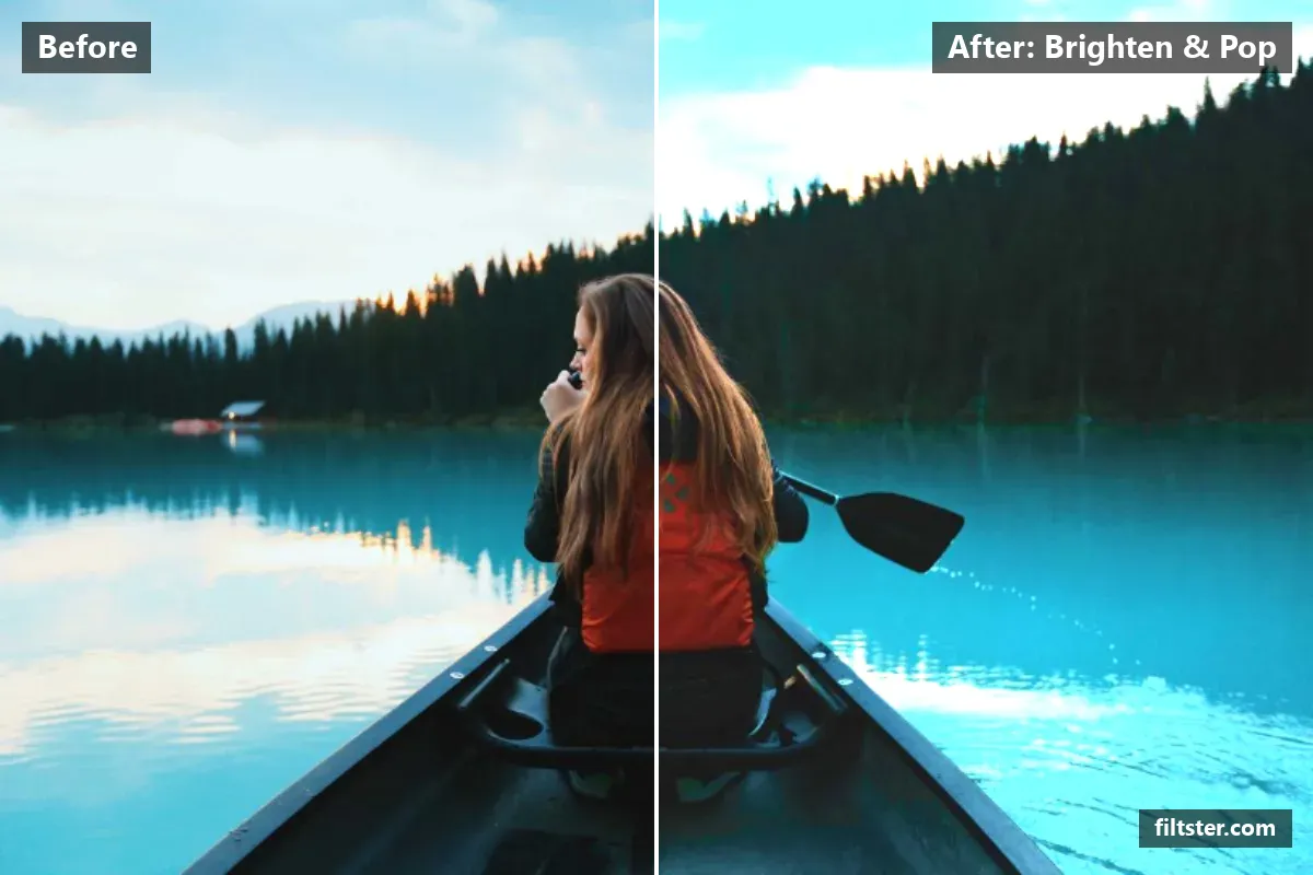 Brighten & Pop filter before and after. Brightens the whole frame.