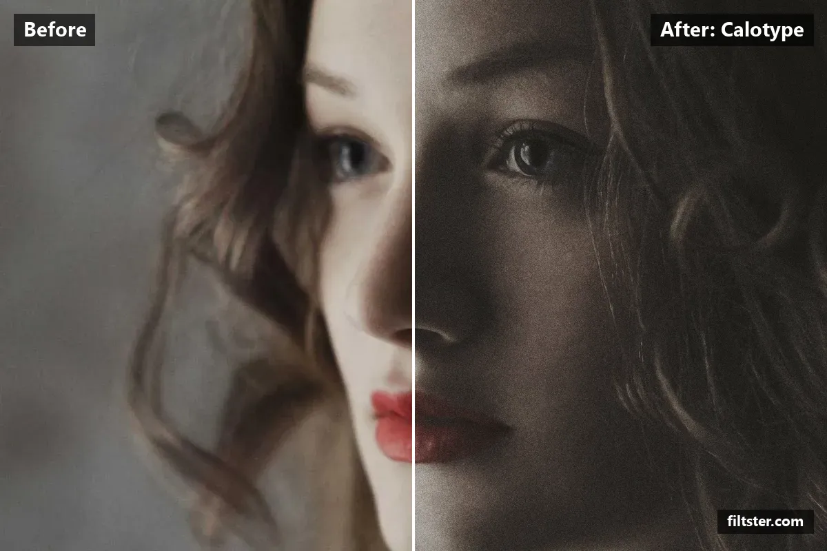 Calotype filter before and after. Opens up the shadows, lifts the blacks for a faded, matte finish, mutes the colours, adds a orange cast to the shadows, adds film grain and darkens the corners with a vignette.