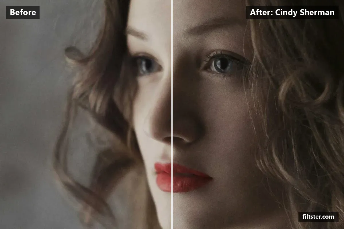 Cindy Sherman filter before and after. Adds film grain.