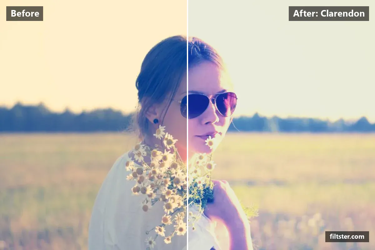 Clarendon filter before and after. Adds strong contrast and lifts the blacks for a faded, matte finish.