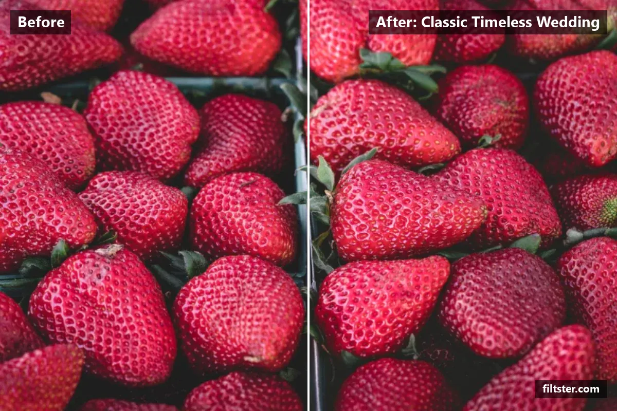 Classic Timeless Wedding filter before and after. A subtle, balanced colour treatment that keeps the photo natural.