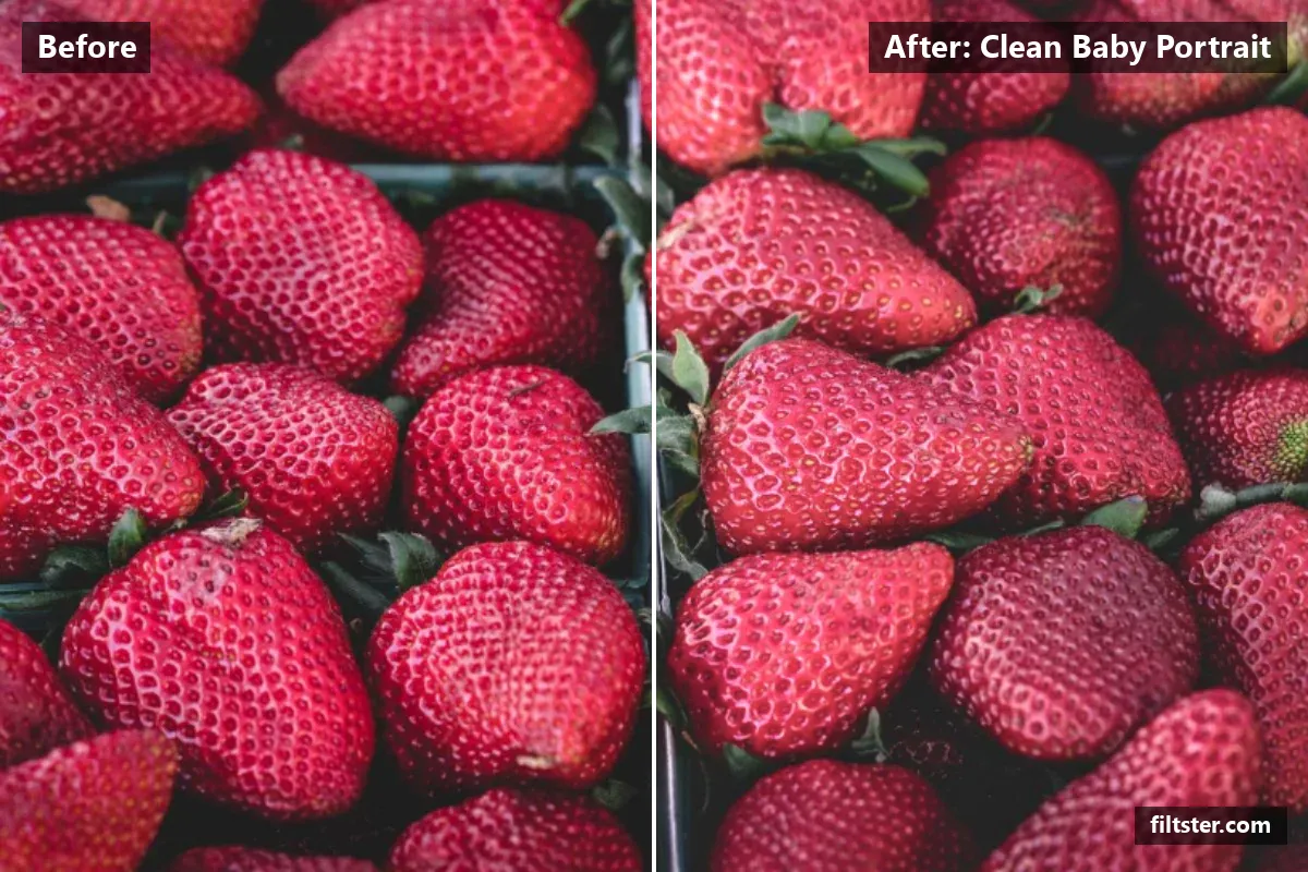 Clean Baby Portrait filter before and after. A subtle, balanced colour treatment that keeps the photo natural.