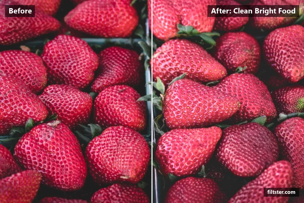 Clean Bright Food filter before and after. Brightens the whole frame and recovers bright highlights.