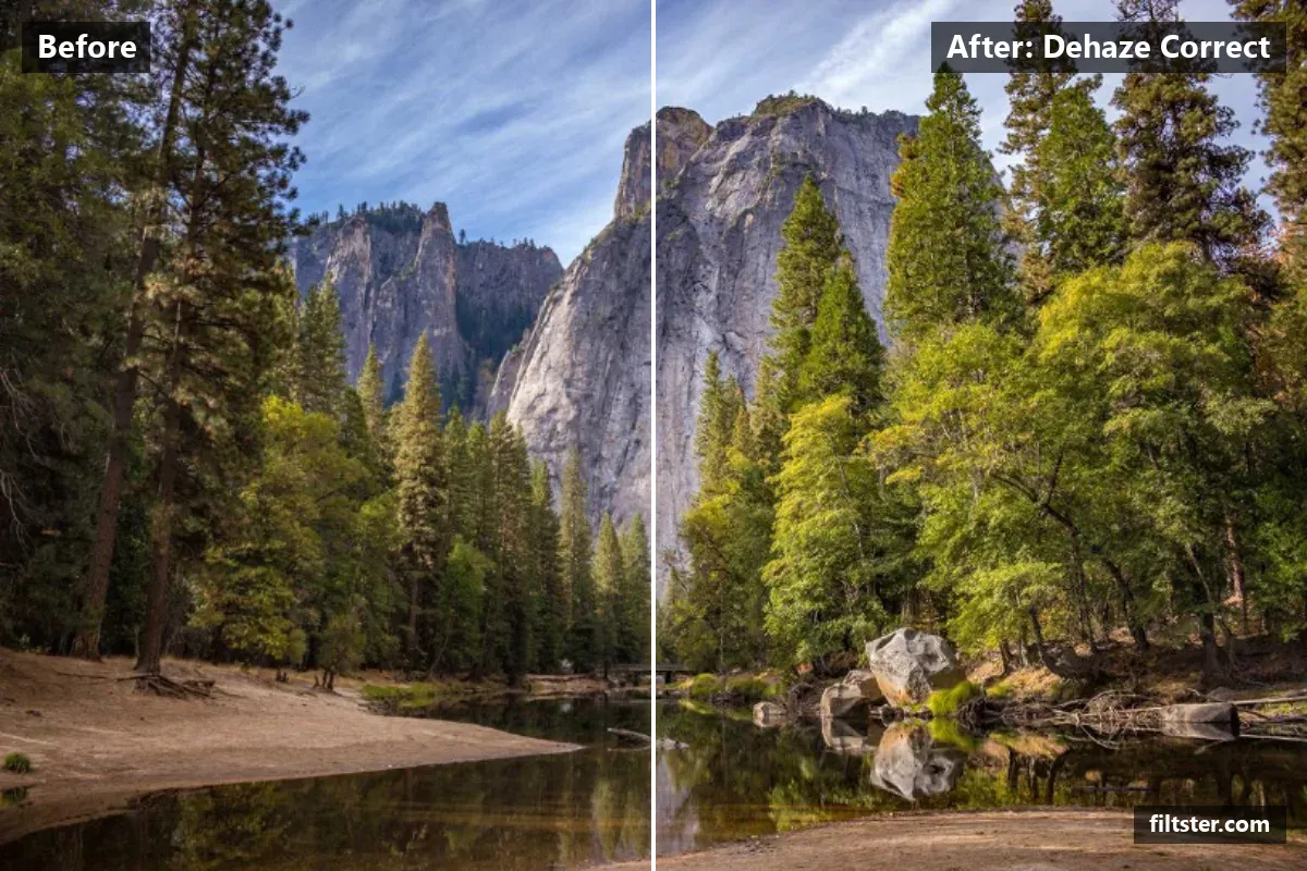 Dehaze Correct filter before and after. Cuts through haze.