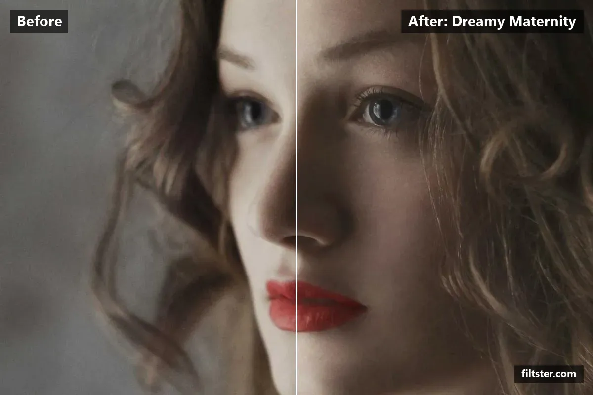 Dreamy Maternity filter before and after. Brightens the whole frame, opens up the shadows and recovers bright highlights.