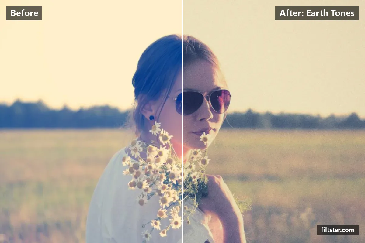 Earth Tones filter before and after. Recovers bright highlights and adds film grain.