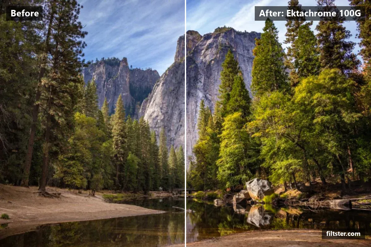 Ektachrome 100G filter before and after. A subtle, balanced colour treatment that keeps the photo natural.