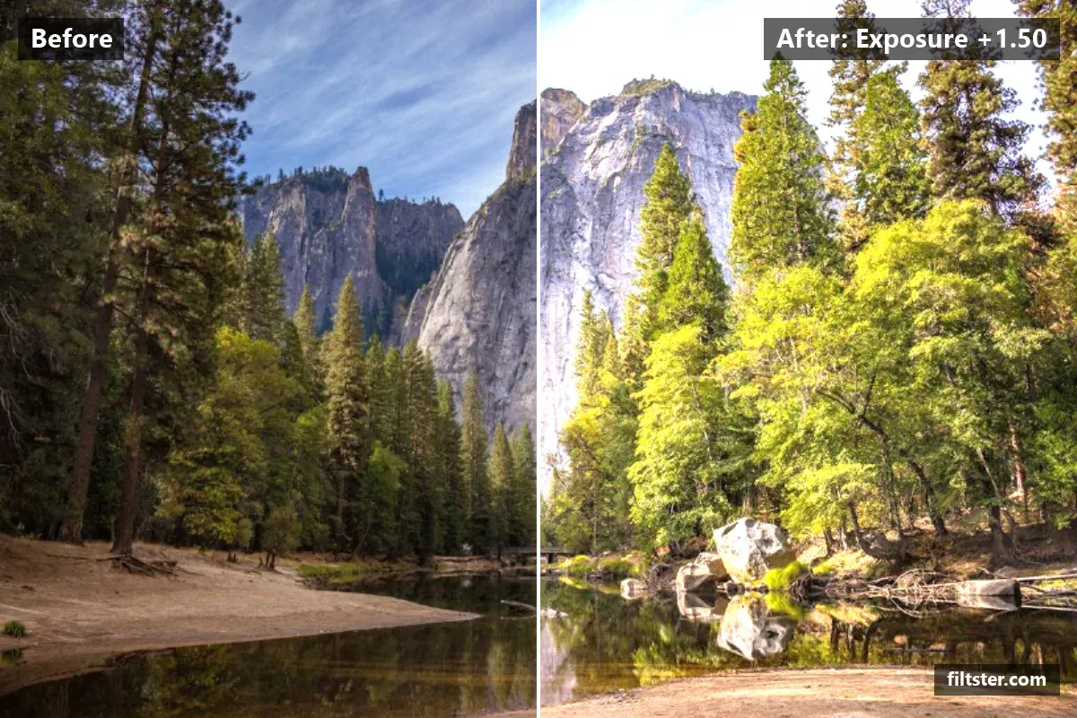 Exposure +1.50 filter before and after. Brightens the whole frame.
