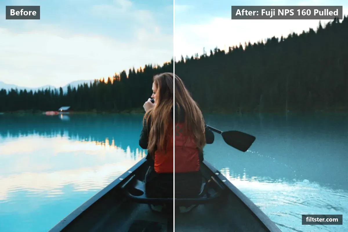 Fuji NPS 160 Pulled filter before and after. Brightens the whole frame, softens contrast, opens up the shadows, recovers bright highlights and adds film grain.