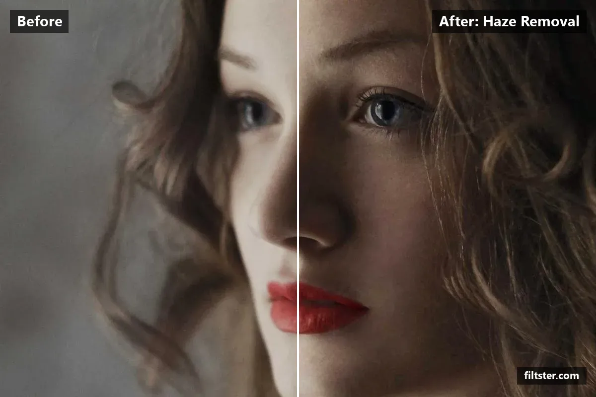 Haze Removal filter before and after. Adds strong contrast, recovers bright highlights, sharpens mid-tone detail and cuts through haze.