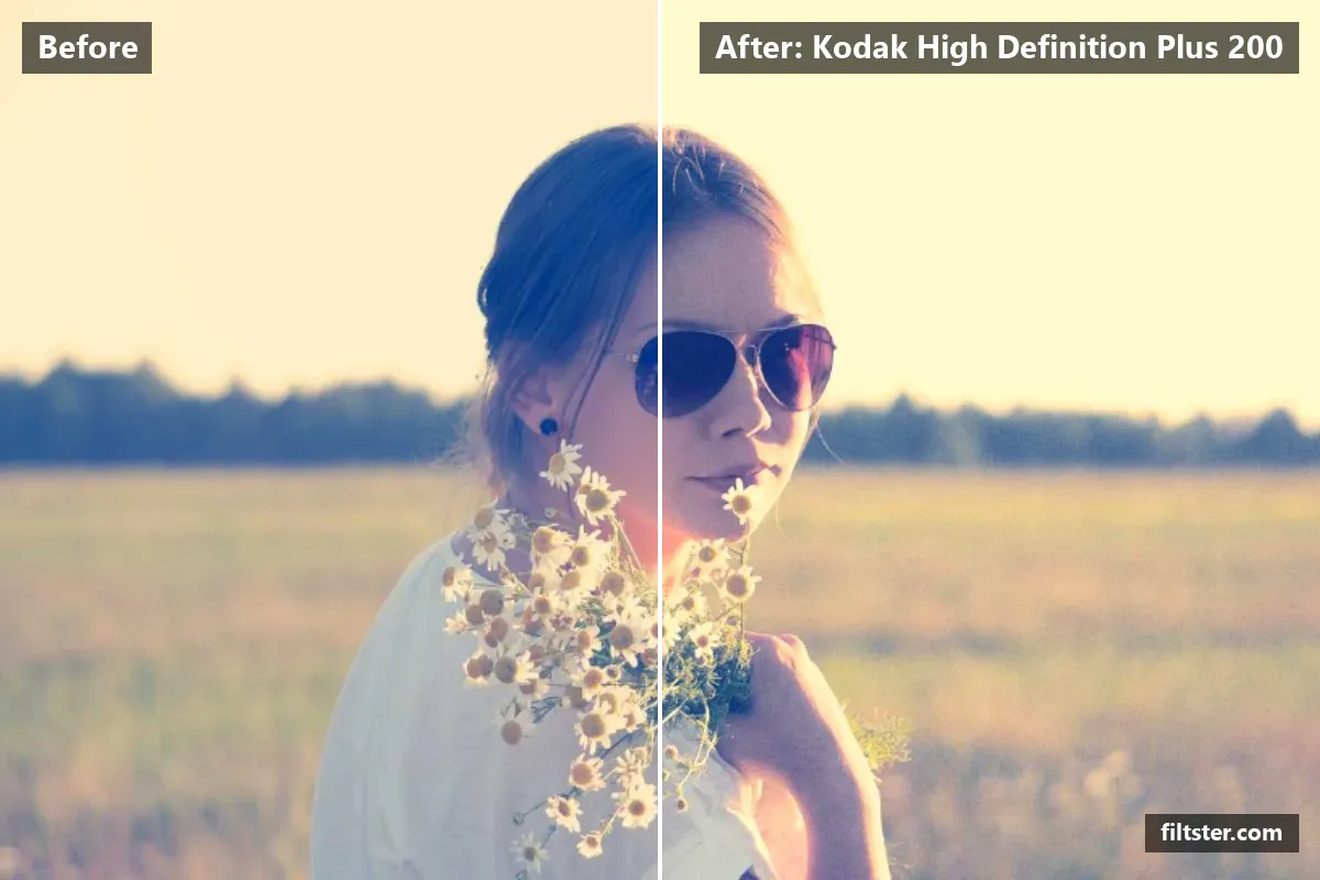 Kodak High Definition Plus 200 filter before and after. Adds film grain.