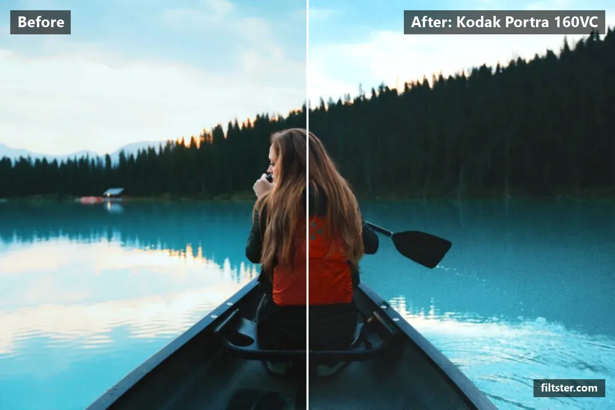 Kodak Portra 160VC filter before and after. Brightens the whole frame, recovers bright highlights and adds film grain.