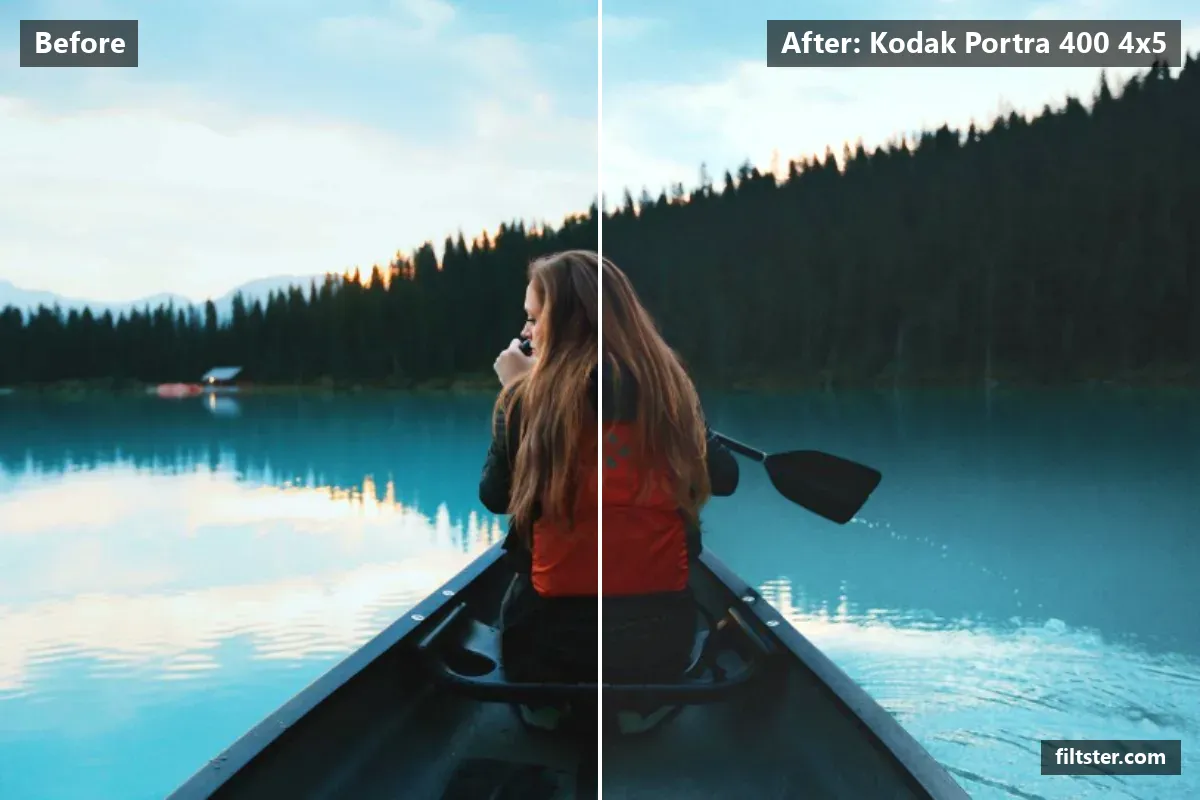 Kodak Portra 400 4x5 filter before and after. Brightens the whole frame, opens up the shadows, recovers bright highlights and adds a golden glow to the highlights.
