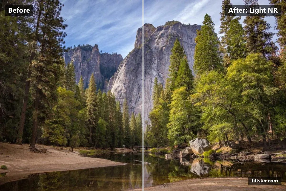 Light NR filter before and after. A subtle, balanced colour treatment that keeps the photo natural.