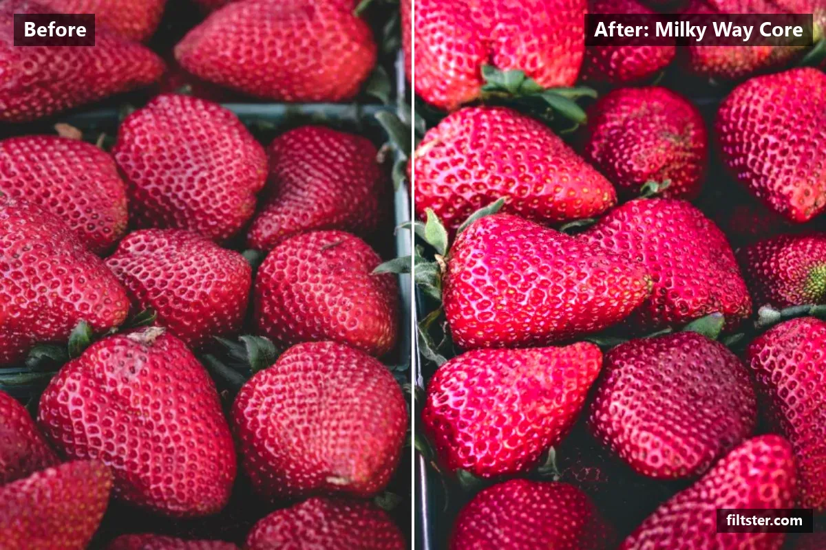 Milky Way Core filter before and after. Brightens the whole frame, adds strong contrast, opens up the shadows, recovers bright highlights, sharpens mid-tone detail and cuts through haze.