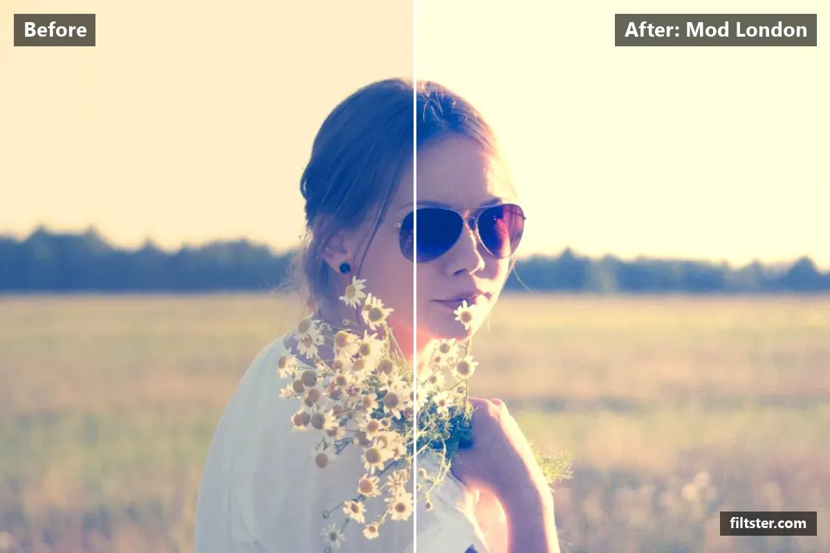 Mod London filter before and after. Recovers bright highlights and adds film grain.