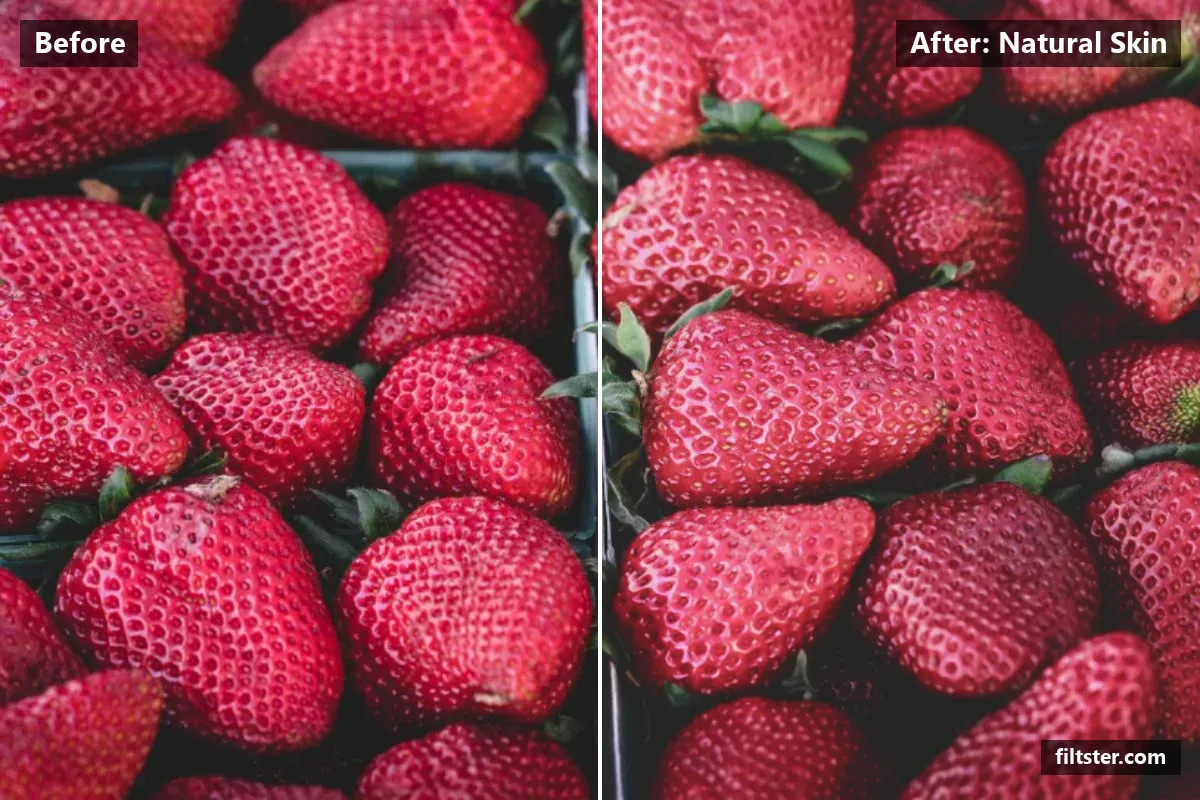 Natural Skin filter before and after. Lifts the blacks for a faded, matte finish.