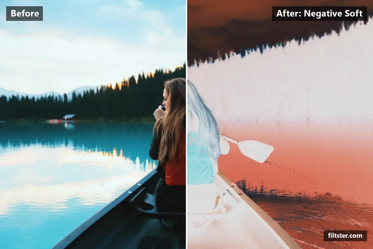 Negative Soft filter before and after. Inverts the colours into a negative and lifts the blacks for a faded, matte finish.