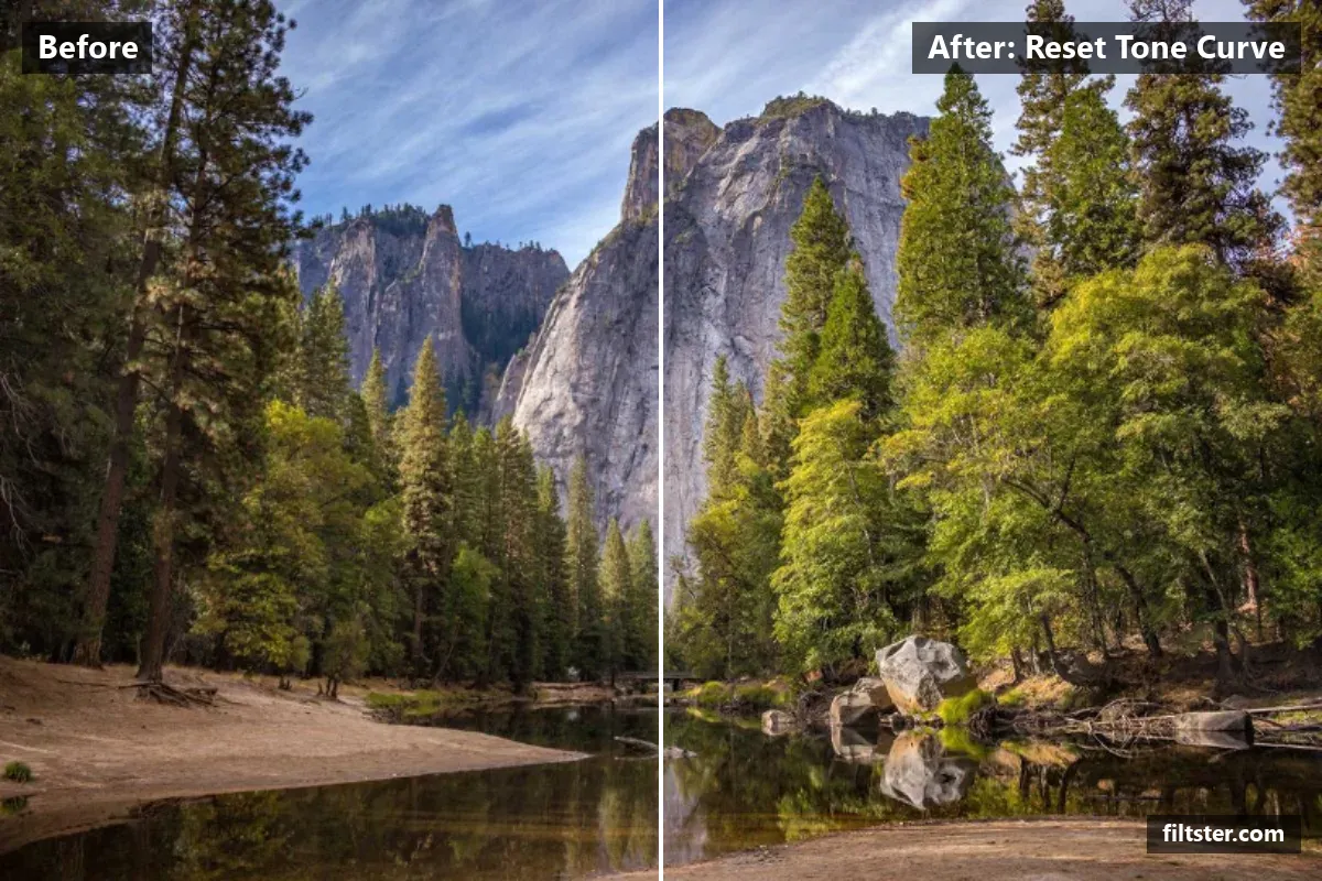 Reset Tone Curve filter before and after. A subtle, balanced colour treatment that keeps the photo natural.