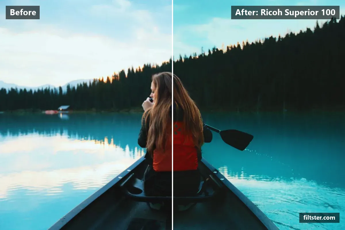 Ricoh Superior 100 filter before and after. Opens up the shadows, recovers bright highlights and adds a golden glow to the highlights.