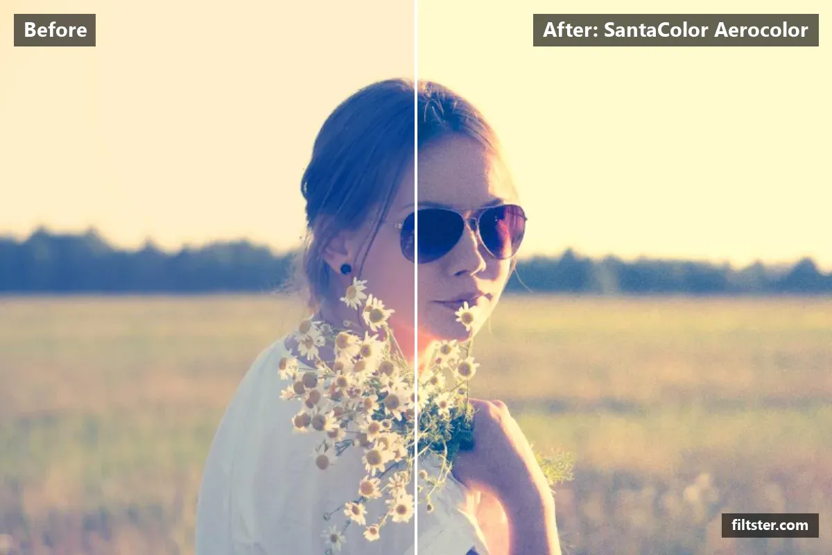 SantaColor Aerocolor filter before and after. Opens up the shadows, recovers bright highlights and adds film grain.