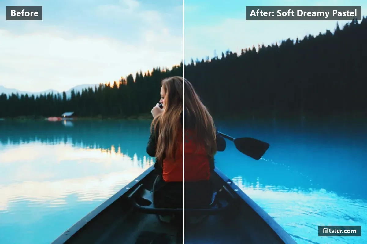 Soft Dreamy Pastel filter before and after. Lifts the blacks for a faded, matte finish, cools the colours down and gives a soft, dreamy glow.