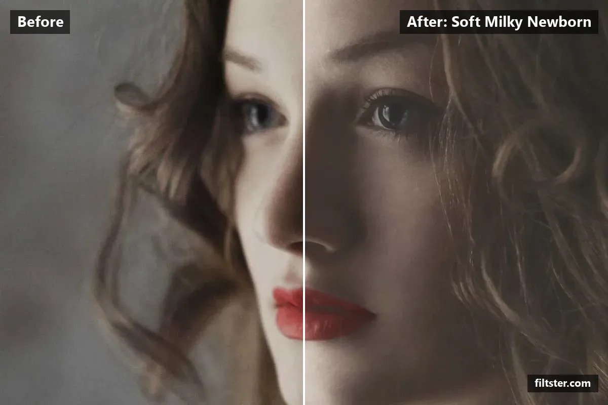 Soft Milky Newborn filter before and after. Brightens the whole frame, softens contrast, opens up the shadows and recovers bright highlights.