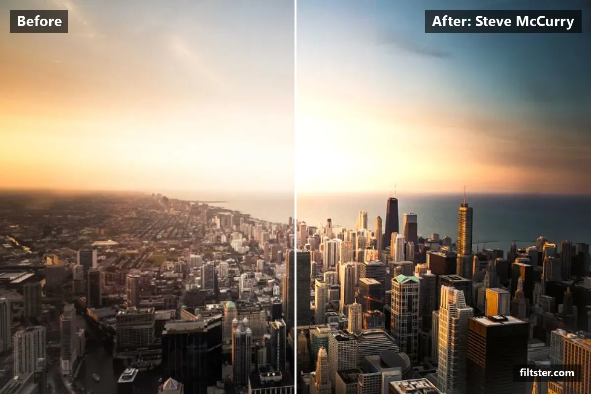Steve McCurry filter before and after. Adds a golden glow to the highlights.