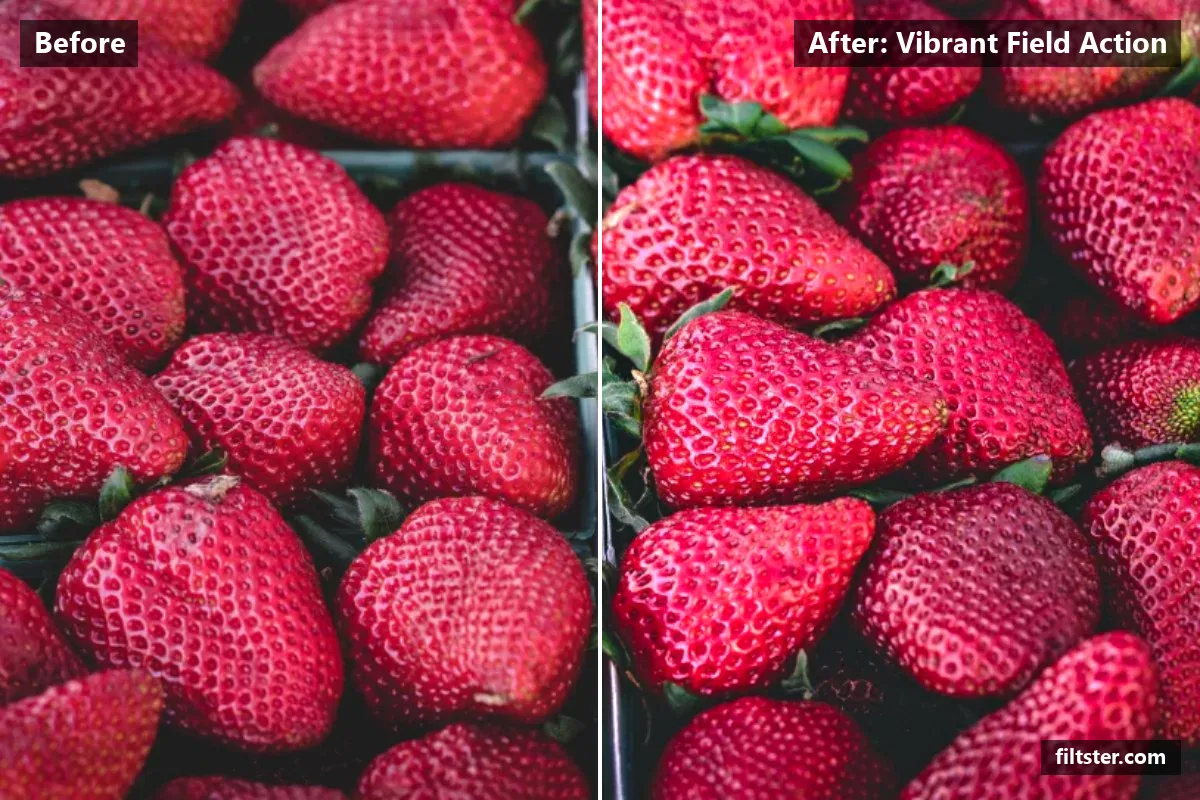 Vibrant Field Action filter before and after. A subtle, balanced colour treatment that keeps the photo natural.