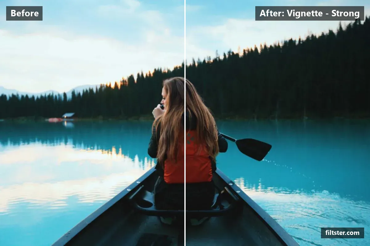 Vignette - Strong filter before and after. Darkens the corners with a vignette.