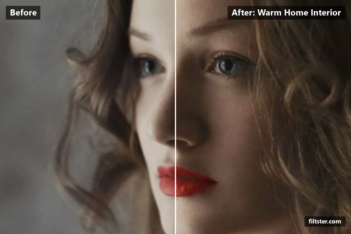 Warm Home Interior filter before and after. A subtle, balanced colour treatment that keeps the photo natural.