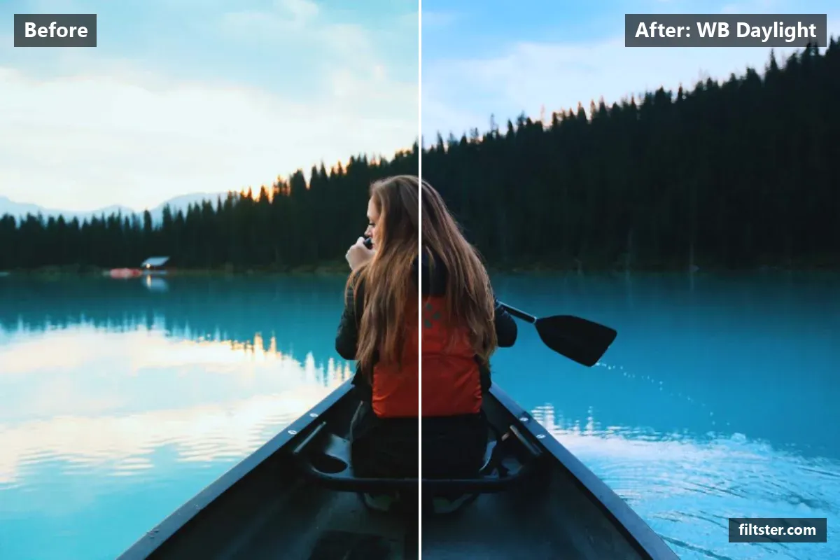 WB Daylight filter before and after. Cools the colours down.